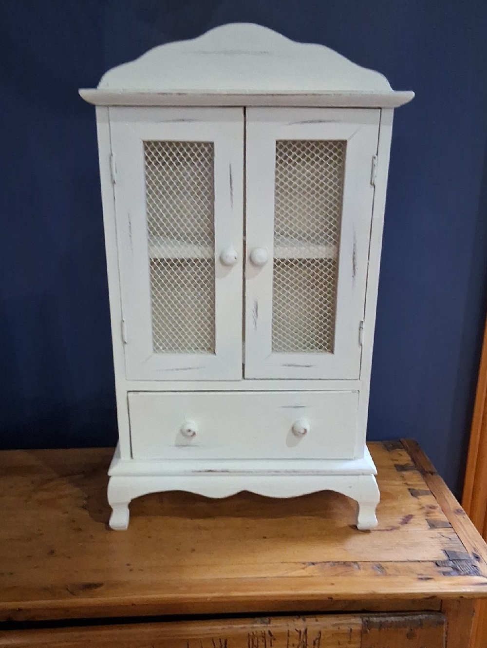 Distressed White Shabby Chic Cabinet  8 1/2"wide,14"tall,3 1/2" d